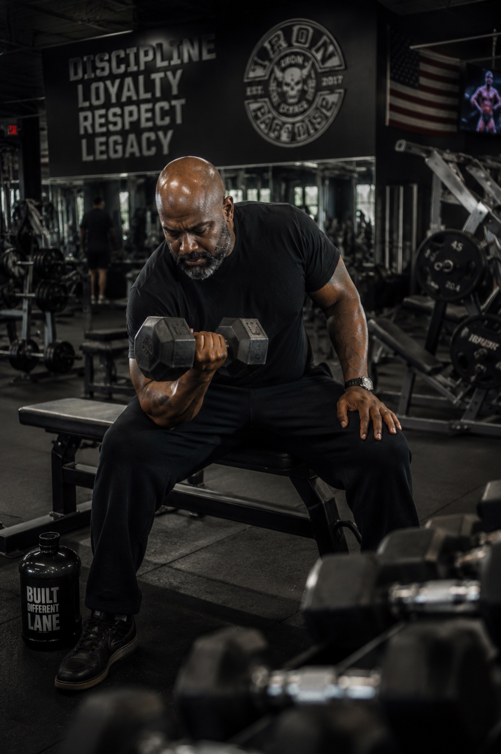 Big Curtis Lane training in the gym