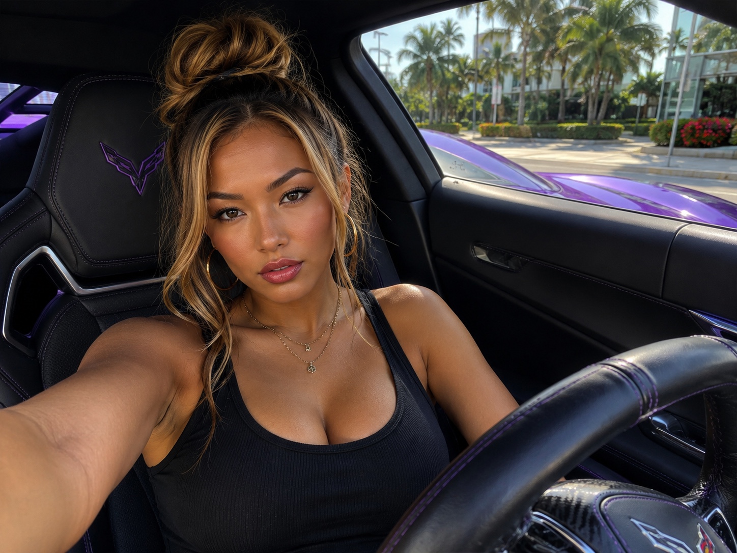 Deja Storm taking a daytime car selfie