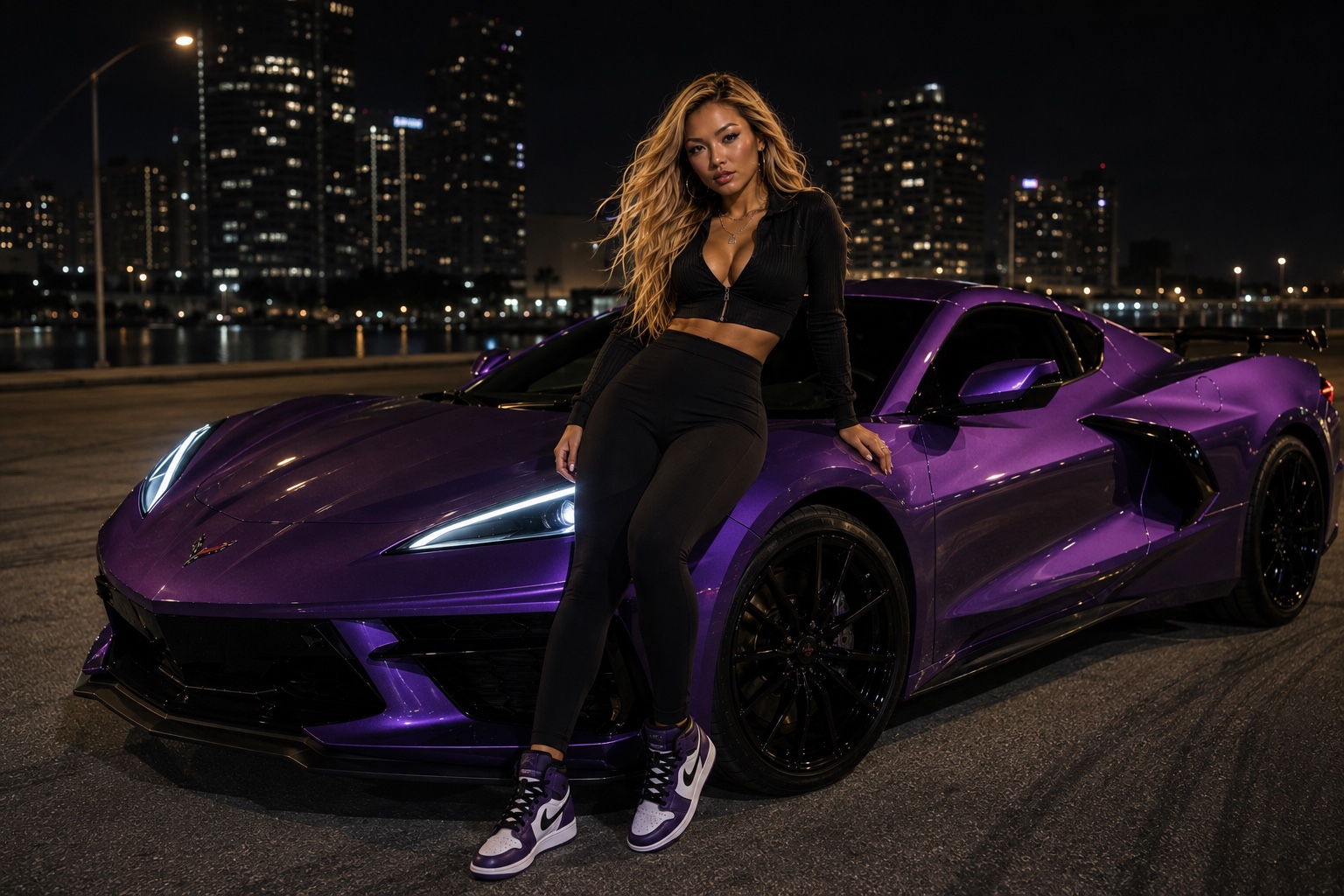 Deja Storm with her purple Corvette